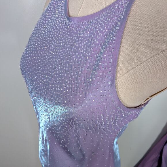 Vintage Nites Prom Dress Maxi Gown 8 Purple Y2K Fairy Princess Glam Bead Satin - Picture 7 of 15